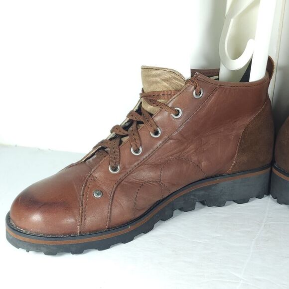 London Underground Women's Vtg US10 Brow Leather Lace Up Chunky Ankle Boots - Picture 6 of 16